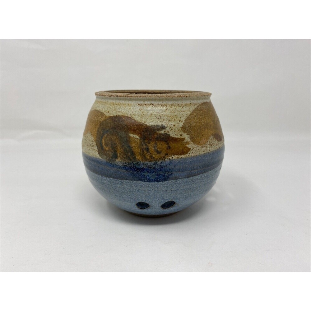 Sherwood Studio Pottery Brown to Blue 4"x5" Candle Holder Boho Decor